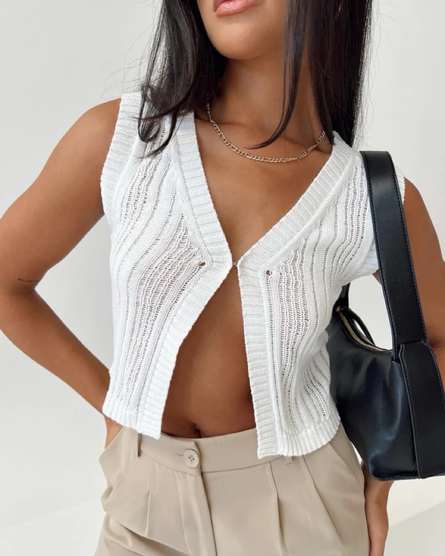 Issac Knit Vest White - Image 1