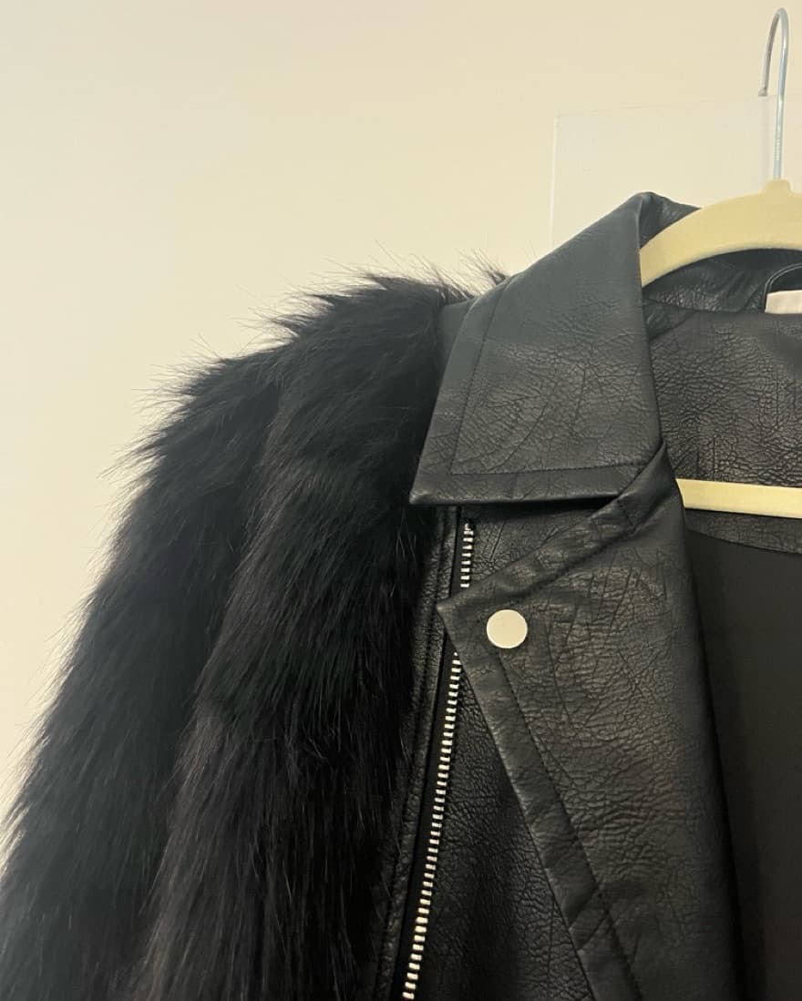 Black Leather & Fur Jacket - Image 2
