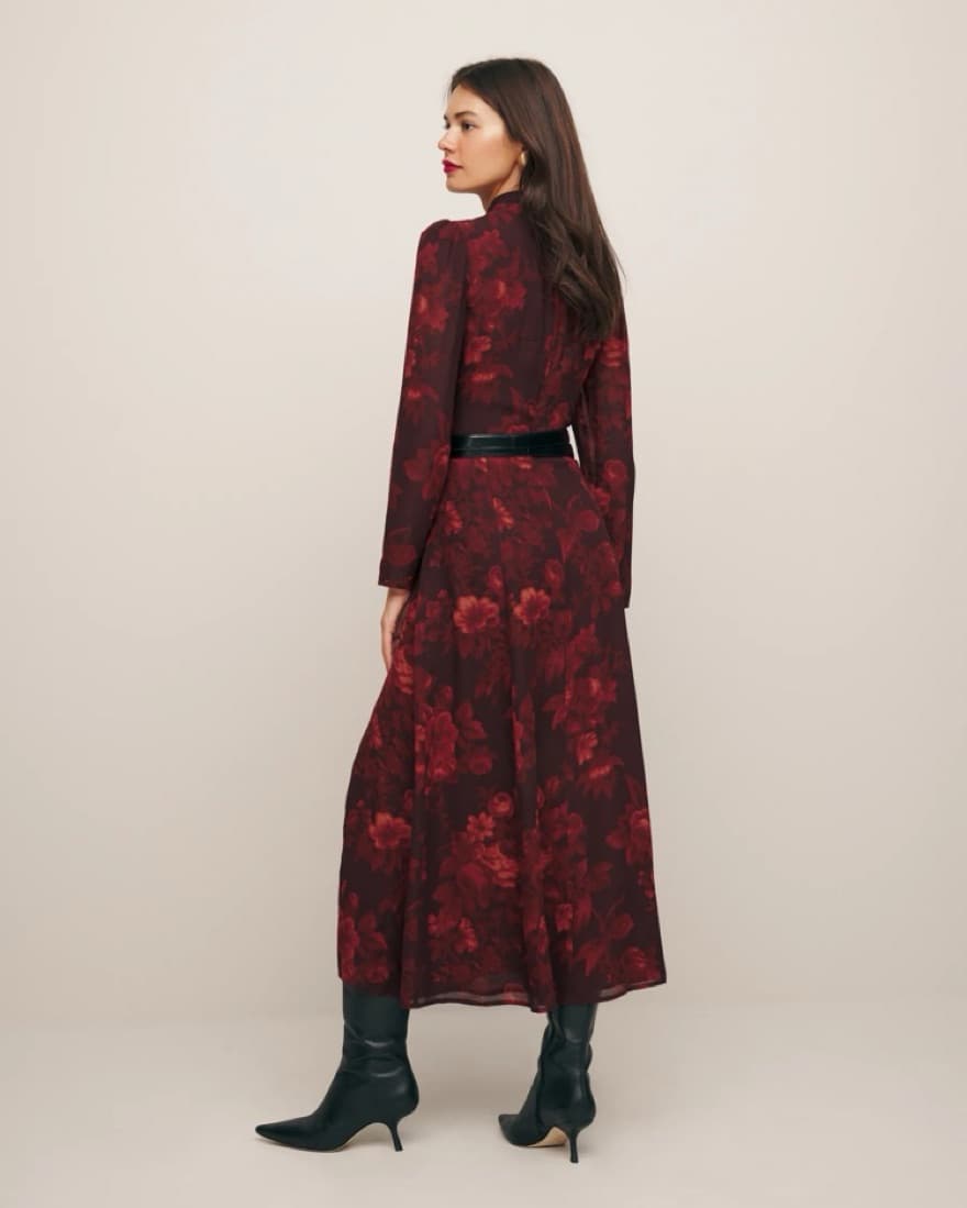 Burgundy Long Sleeve Floral Dress - Image 2
