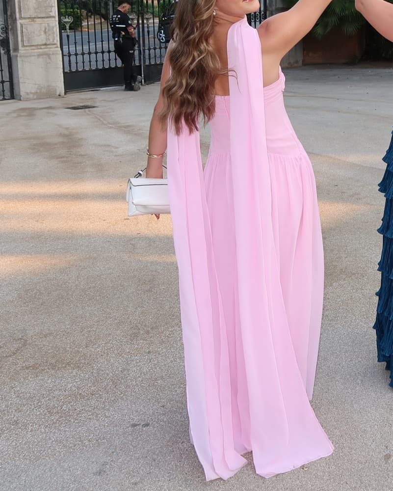 Pink Floor Length Gown With Scarf  - Image 4