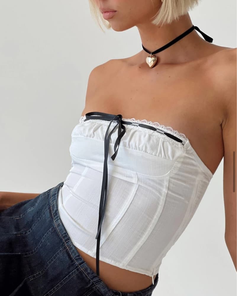 White Tube Top with Bow - Image 1