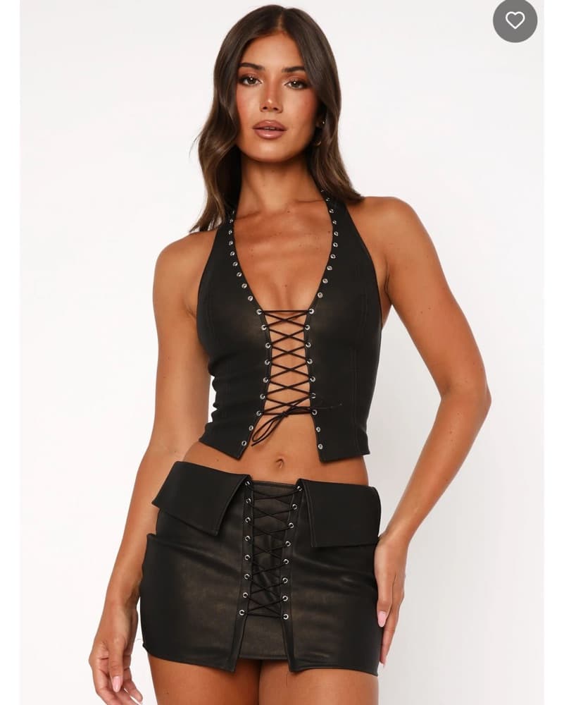Chic Lace-Up Crop Top and Mini Skirt Set - Image 1