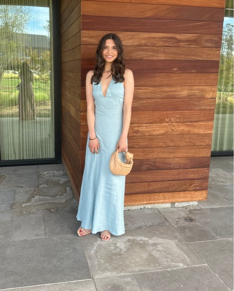 Reformation Long Blue Linen Halter Dress - Image 2