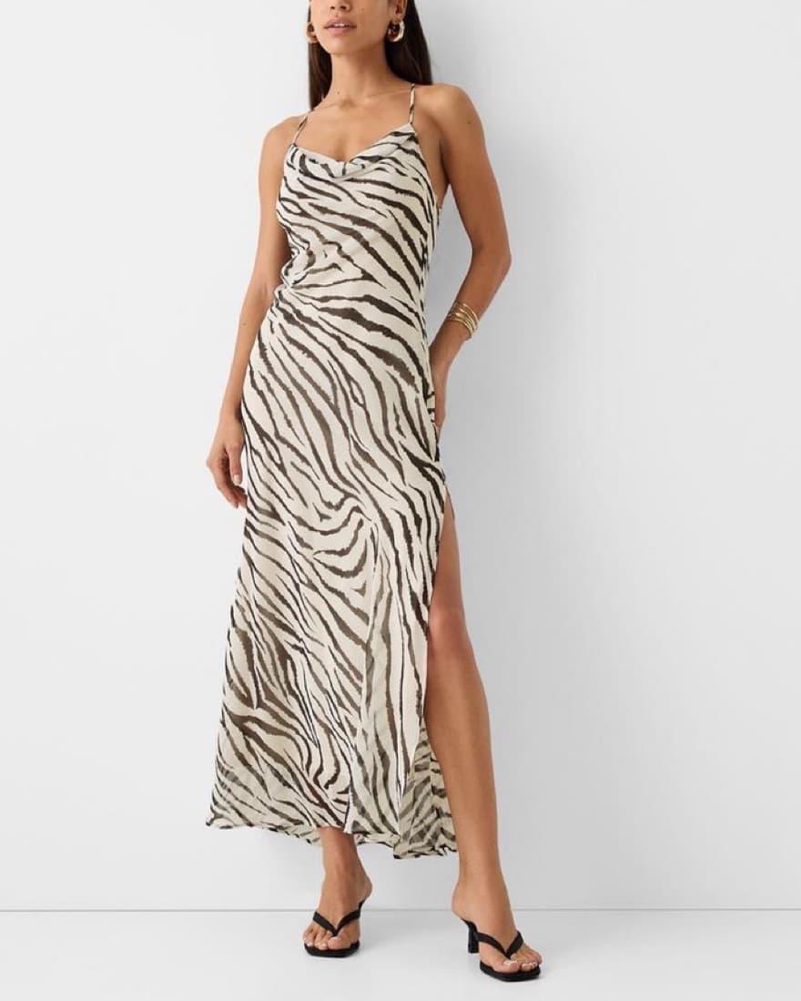 Bershka Zebra Chiffon Cowl Neck Dress - Image 3