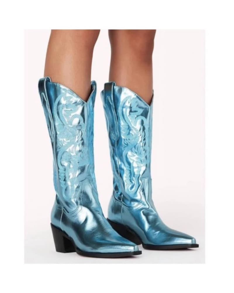 NWOT Blue Metallic Cowboy Boots - Image 1