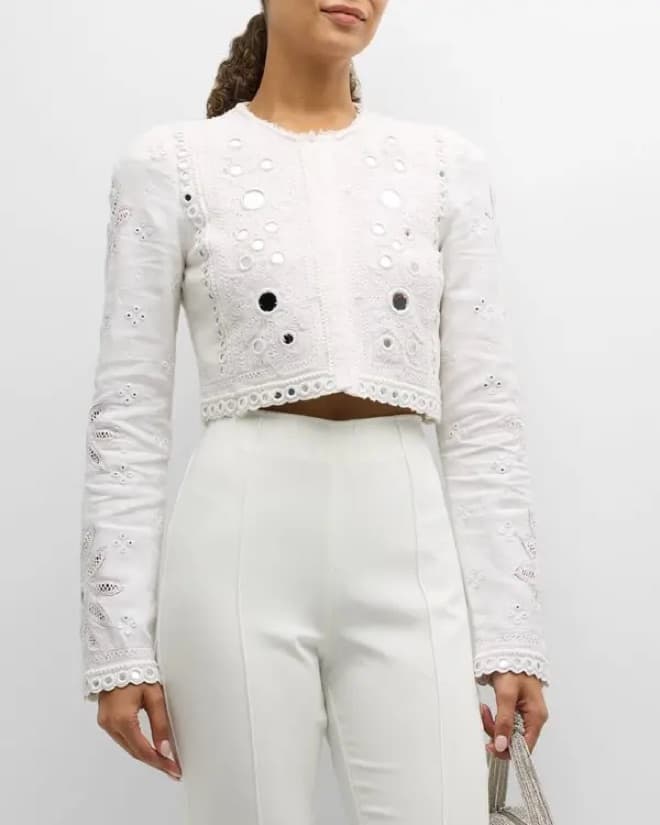 Eyelet Lace Cropped Jacket - Image 2