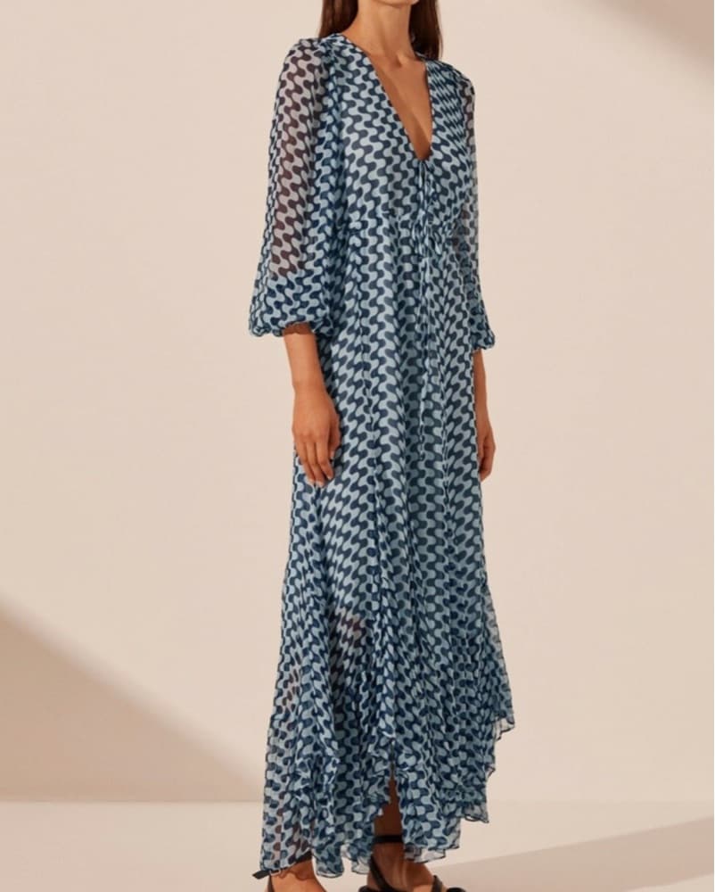 Shona Joy Blue Chiffon Ruffle Maxi Dress - Image 2