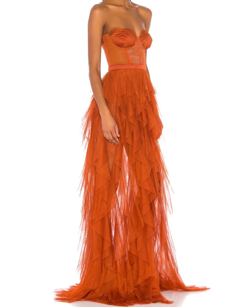 Sexy Ruffled Maxi Dress In Rust  - Image 2