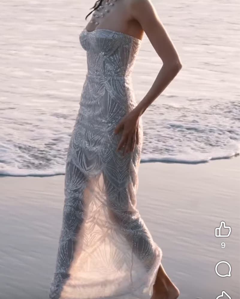 Bronx & Banco white Blush/Silver Sequin Gown S  - Image 4