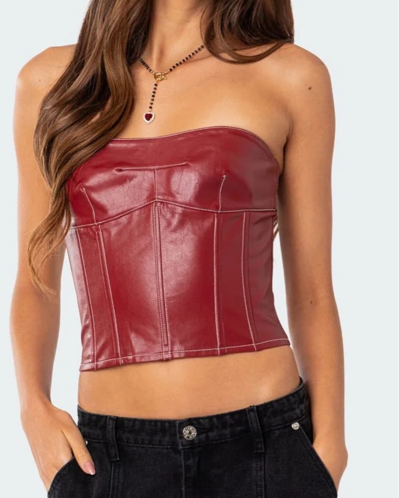 Red Faux Leather Bustier - Image 2