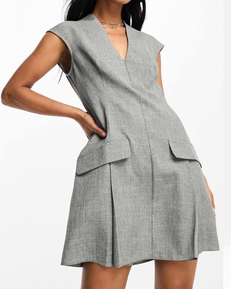 Plunge Neck Super Mini Dress Pleat Skirt - Image 4