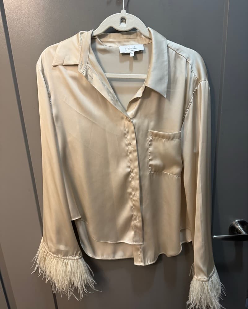 L’Academie Satin Feather Sleeve Blouse   - Image 1