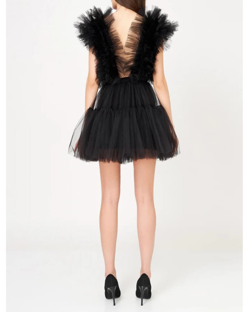 Alluring Black Tulle Mini Dress - Image 2