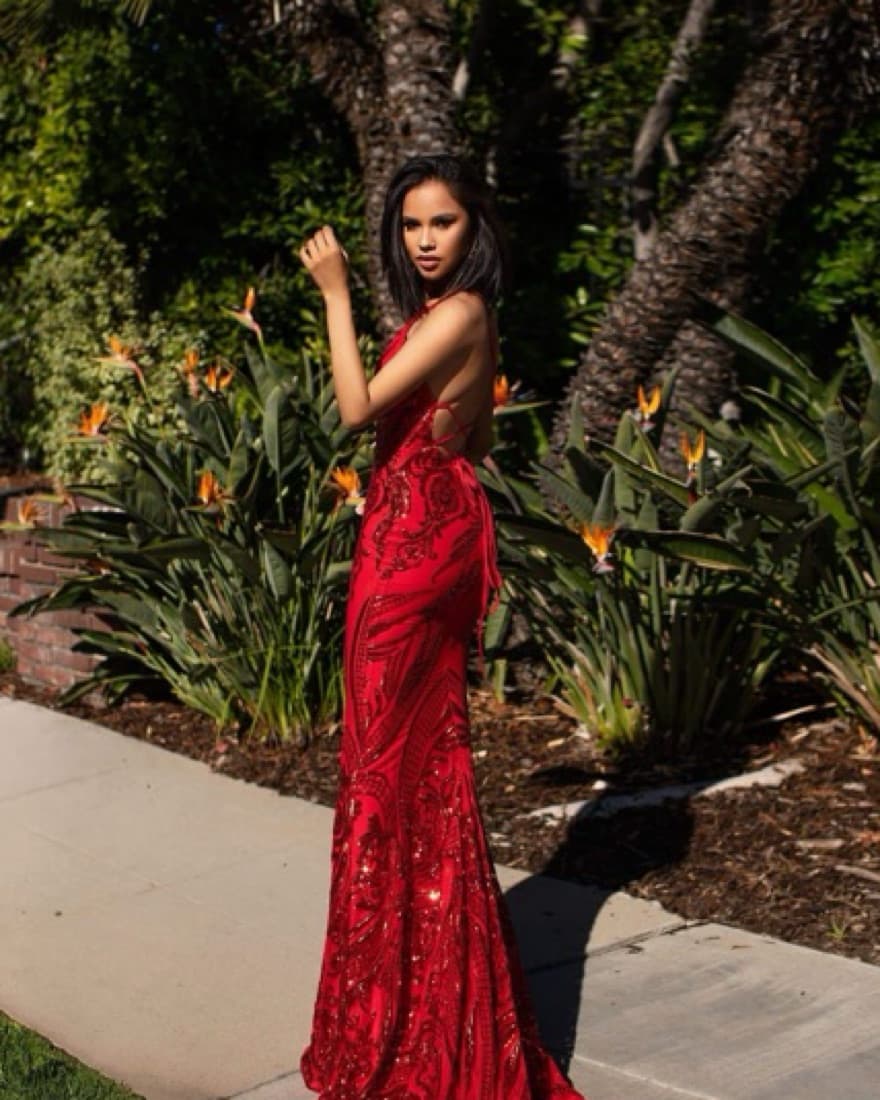 Red Sequin Alamour The Label Gown - Image 2