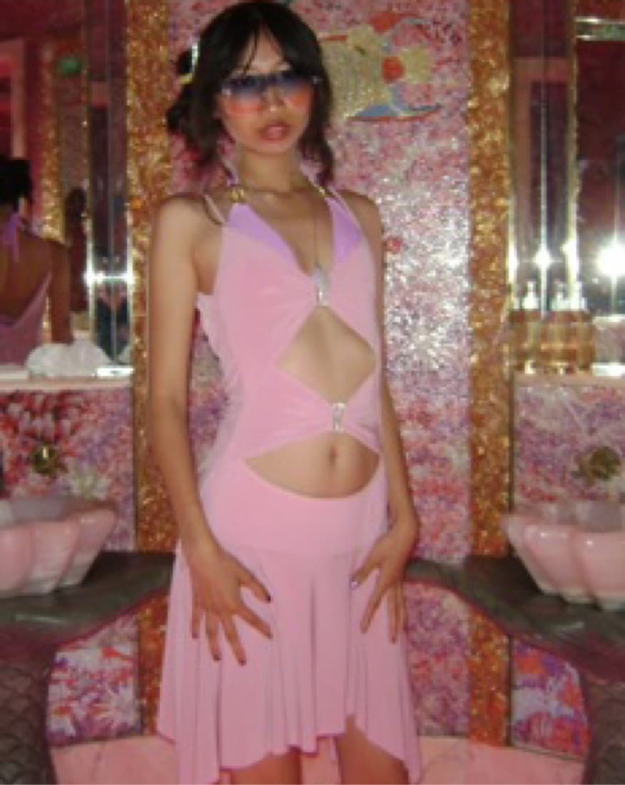 Vintage Pink Y2k Butterfly Cut Out Dress - Image 1