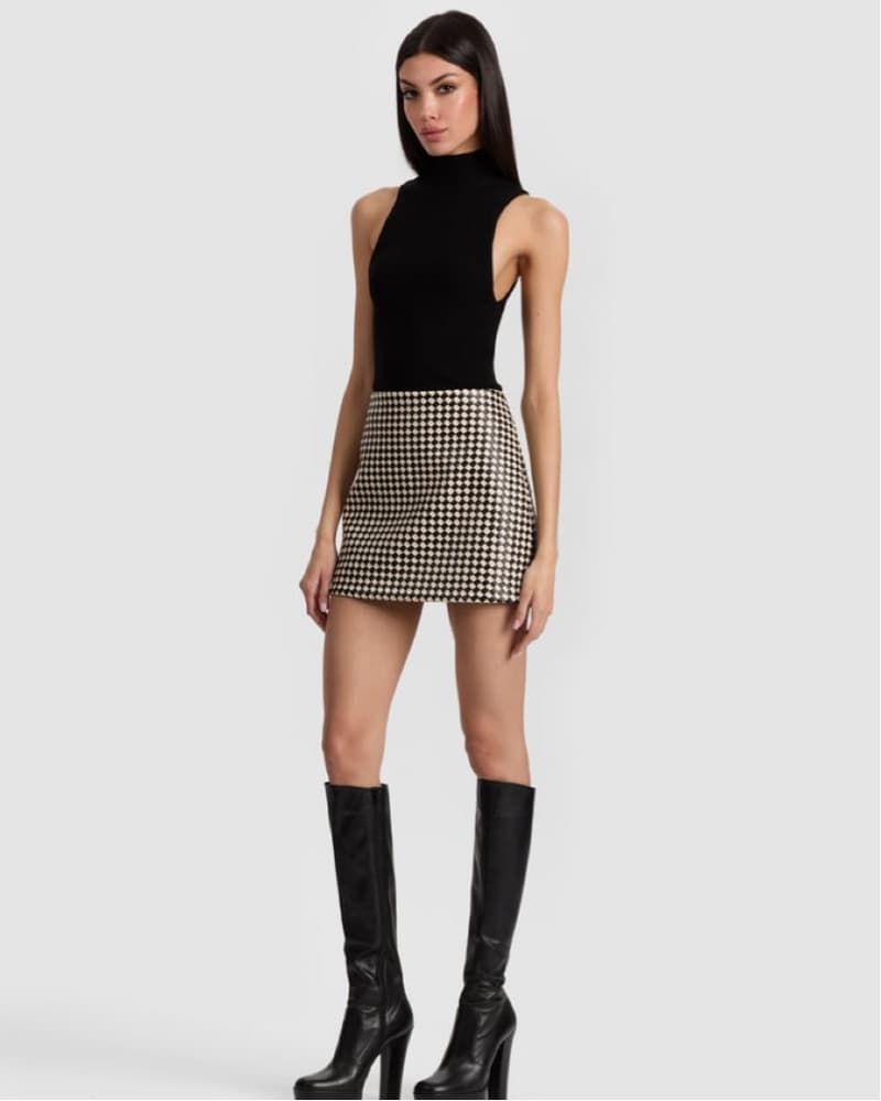 Woven Vegan Leather Mini Skirt  - Image 4