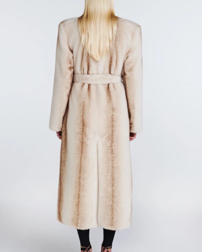 Ducie Olivia Faux Fur Coat Cream Striped - Image 5