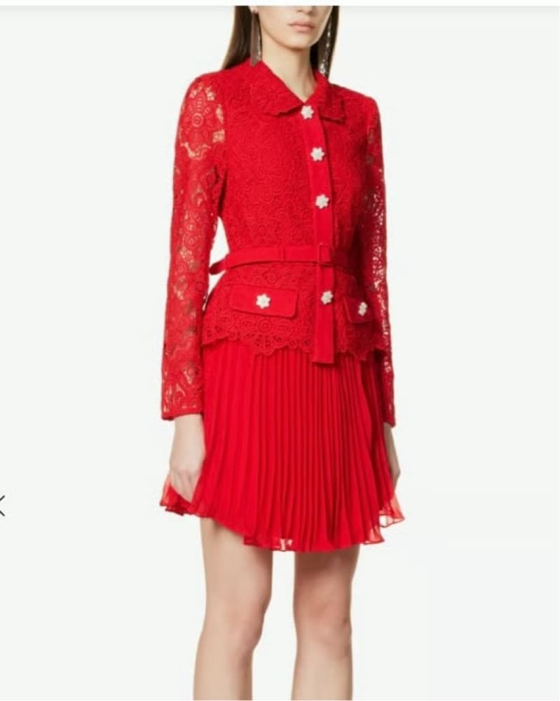 Self Portrait Button Up Dress Red - Image 4