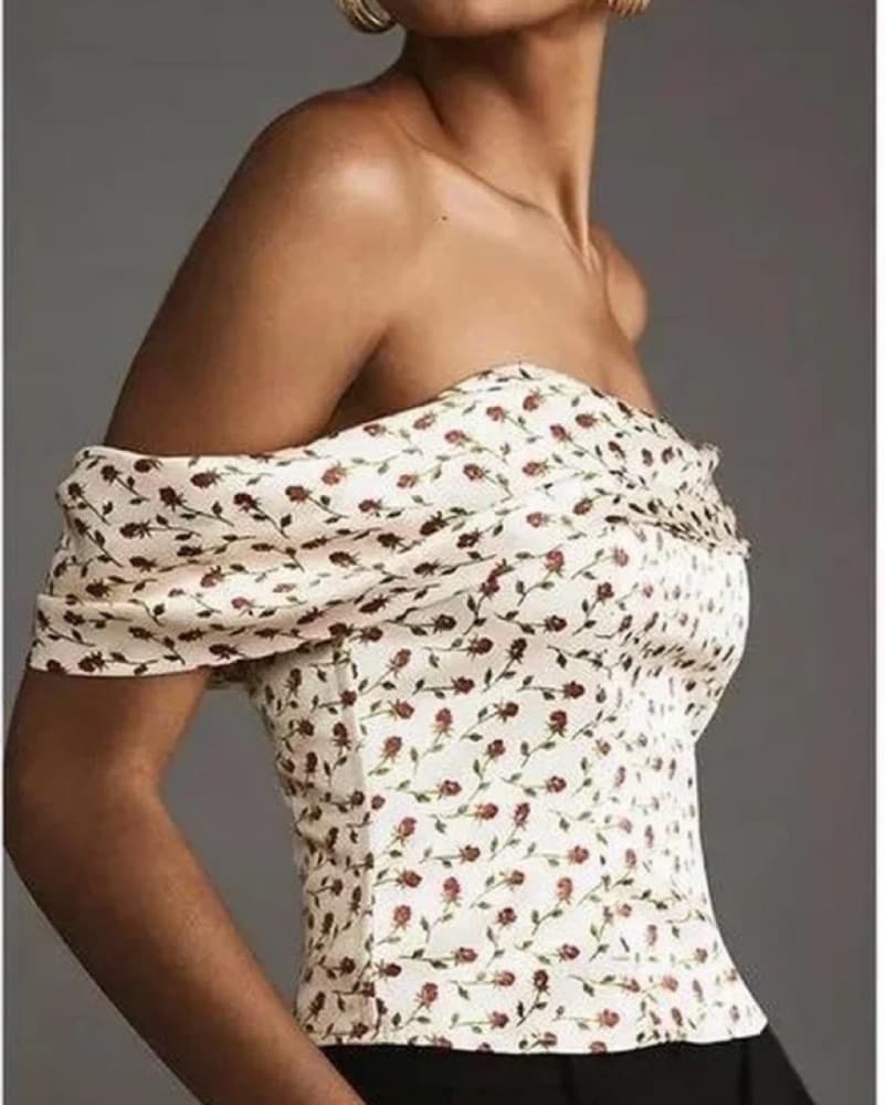 Reformation Silk Floral Off Shoulder Top - Image 1