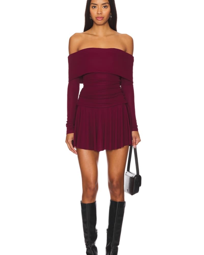 Elegant Off-Shoulder Burgundy Dress - Image 1