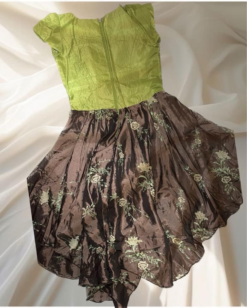 Green - Brown Hi-Low Dress  + scarf - Image 4