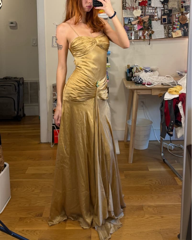 Glamorous Gold Ruched Gown - Image 1