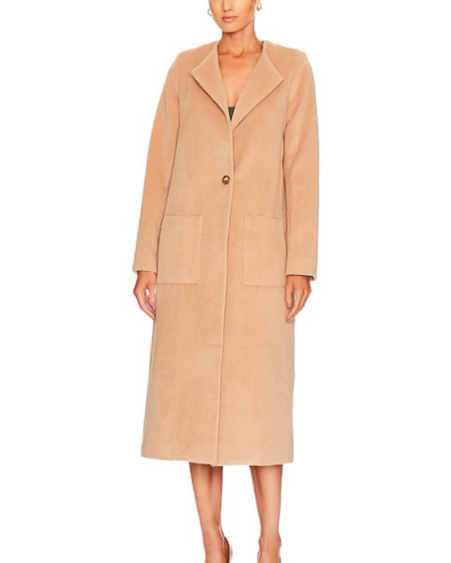 Elegant Camel Wool Blend Midi Coat - Image 2