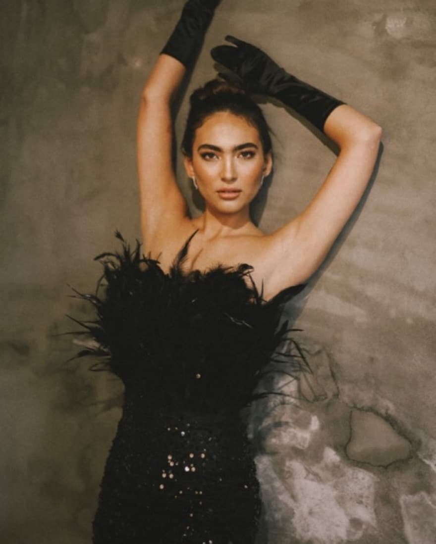 Nora Parada Feather Sequin Midi Dress - Image 2
