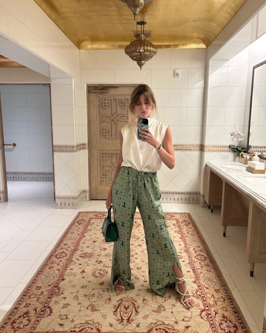 Lanvin Green Striped Silk Pants - Image 2