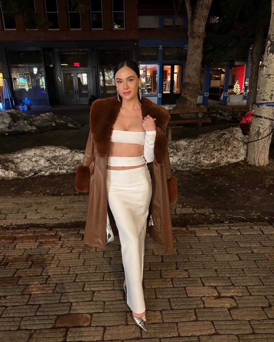 White Cut Out Crop Top And Skirt - Image 1