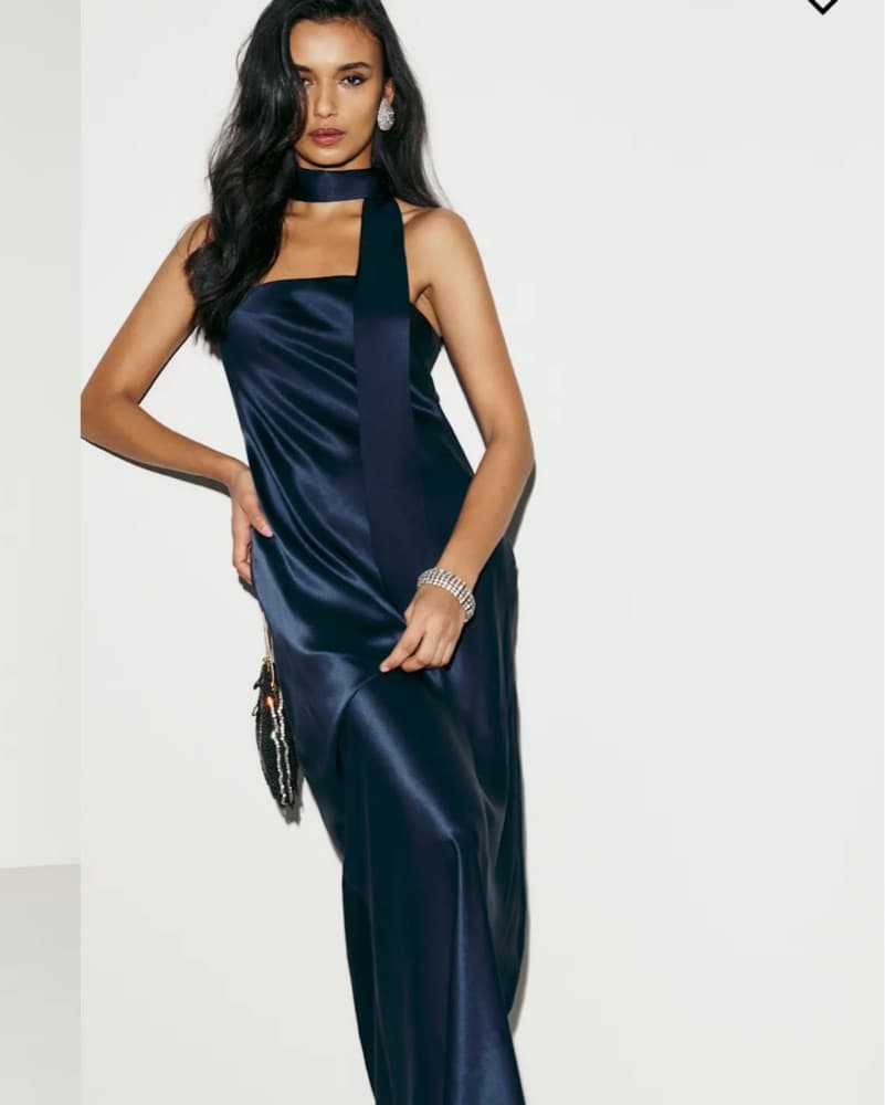 Reformation Navy Oren Silk Dress - Image 4