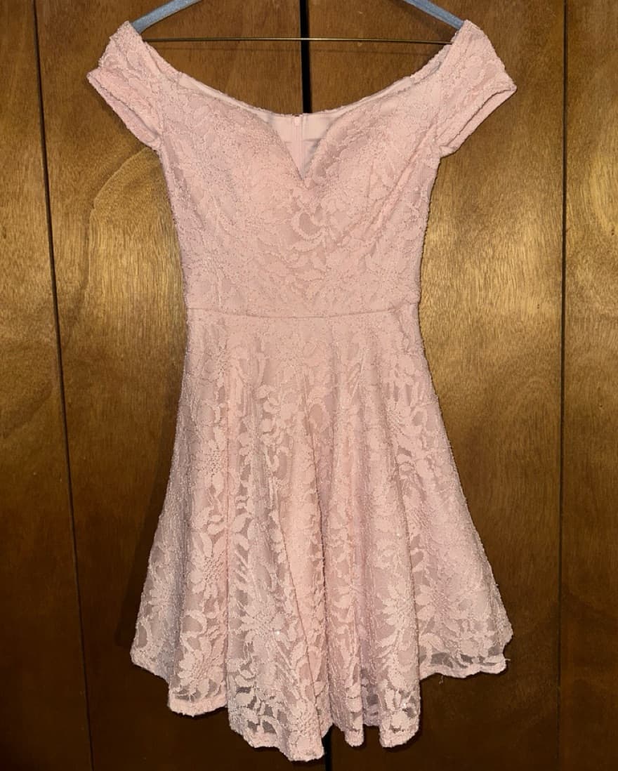 Pink Off The Sholder Lace Mini Dress - Image 2