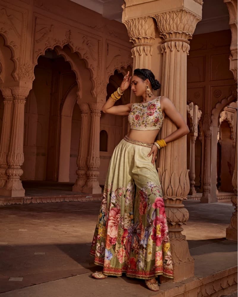 Kalista Green Floral Sharara Set - Image 2
