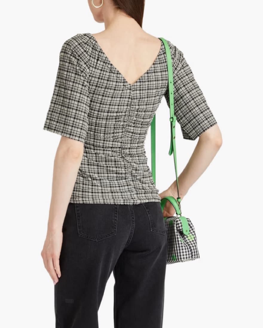Ganni Ruched checked seersucker top - Image 2