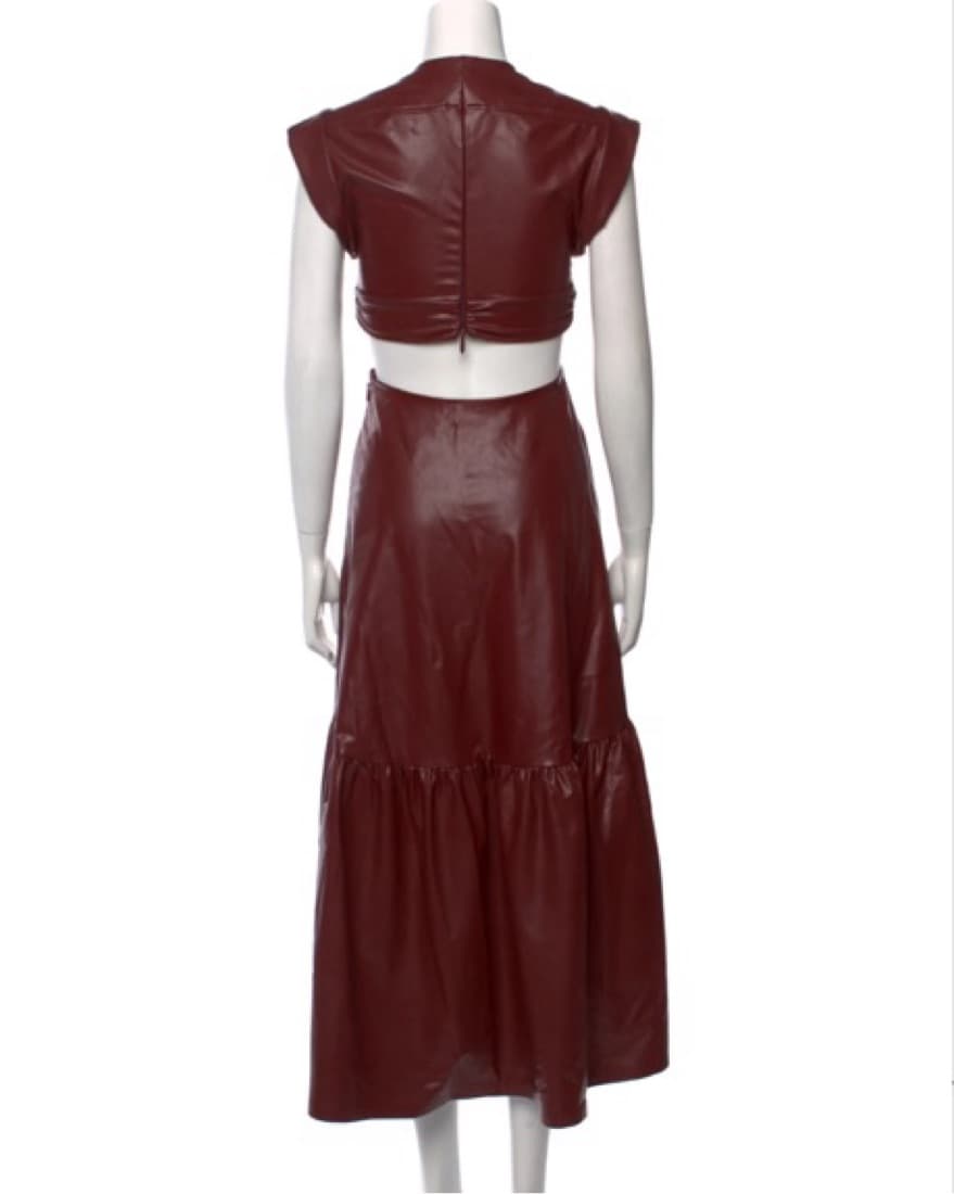 Stunning Burgundy Faux Leather Maxi Dress - Image 3