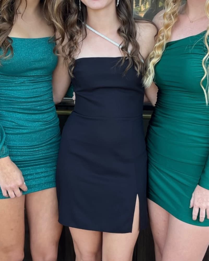 Silver Detailed Strapless Black Dress - Image 2