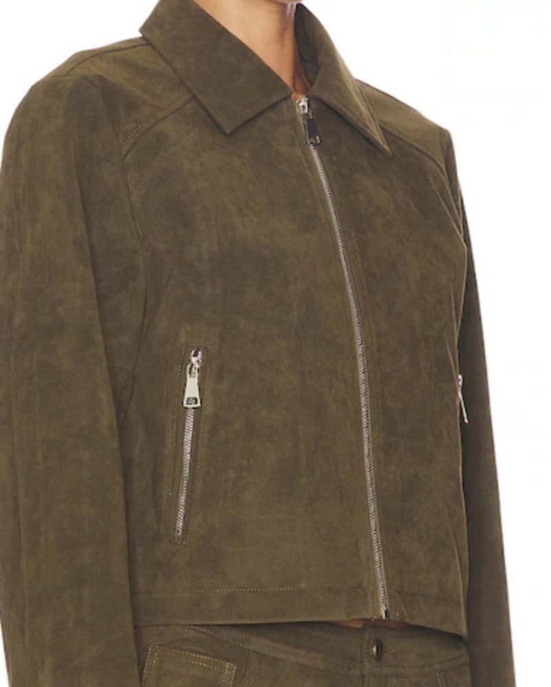 Olive Green Suede Moto Jacket - Image 3