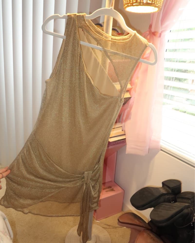 Gold Cut Out Side Tie Dress - Image 2