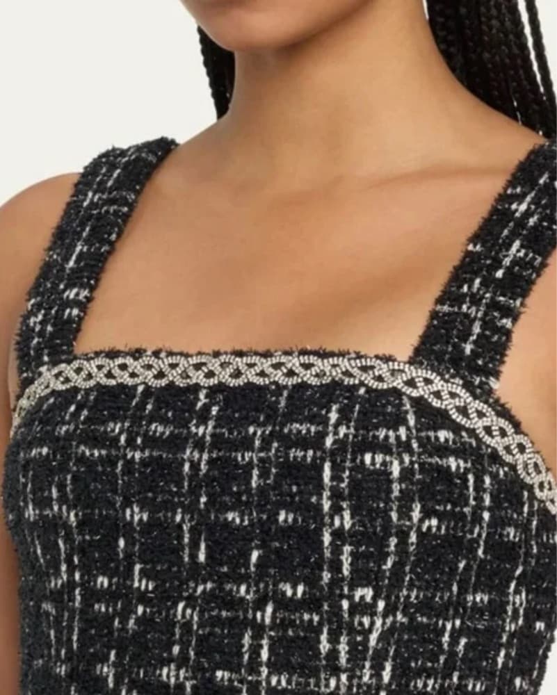Black Crystal Tweed Mini Dress - Image 4
