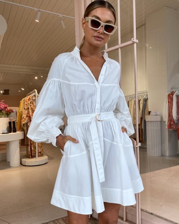 Acler White Puff Sleeve Dress - Image 1