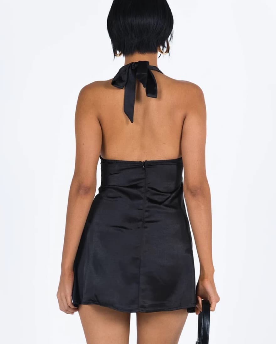 Black Mini Satin Dress - Image 4