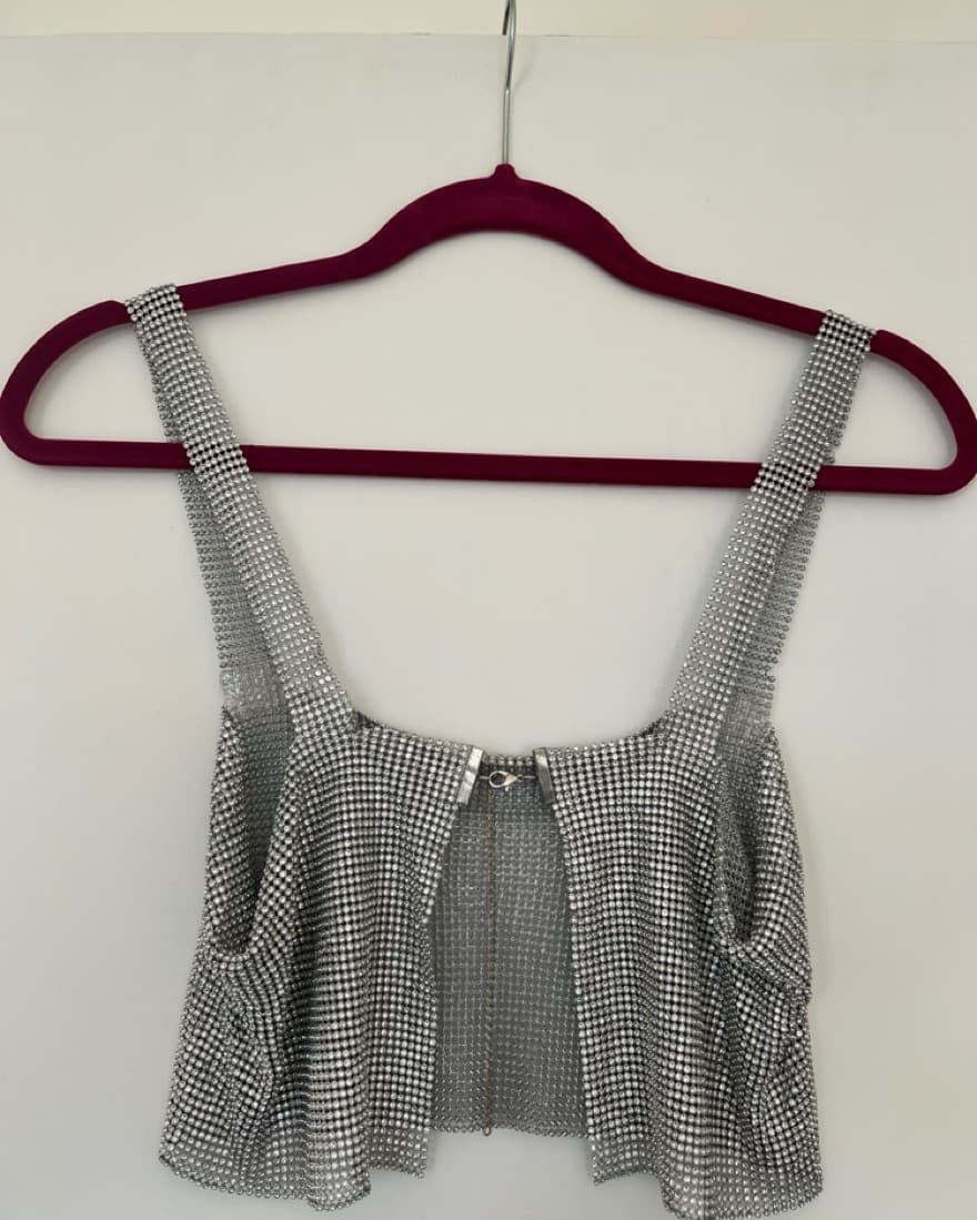Silver Rhinestone Chainmail Crop Top - Image 6