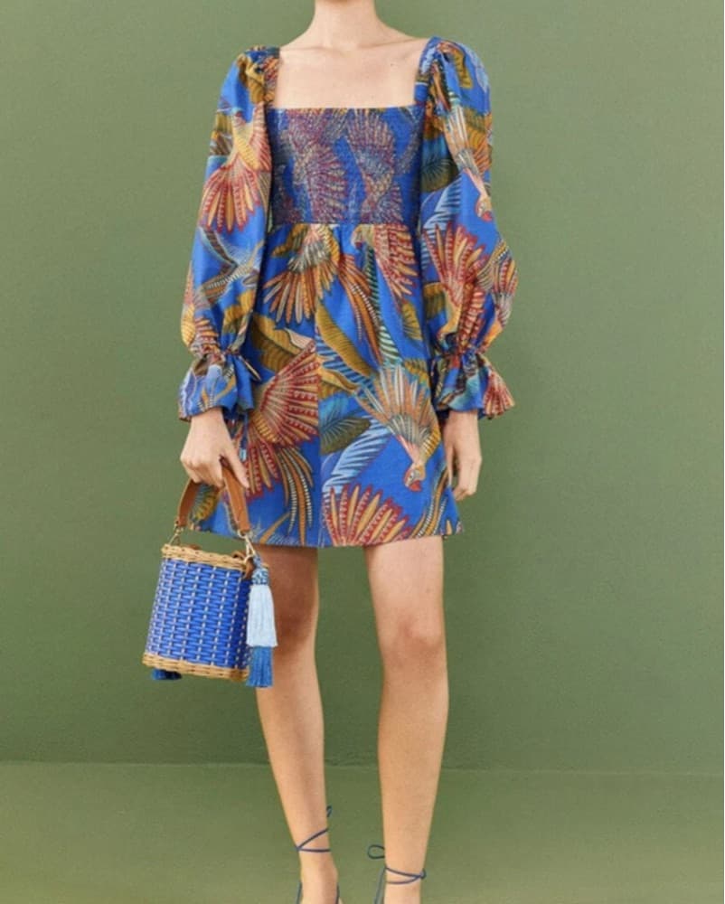Vibrant Tropical Puff Sleeve Dress - Image 3