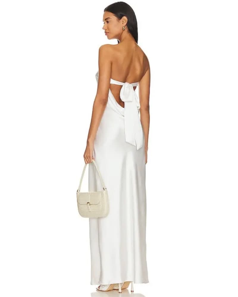 White Strapless Silky Maxi Dress - Image 2