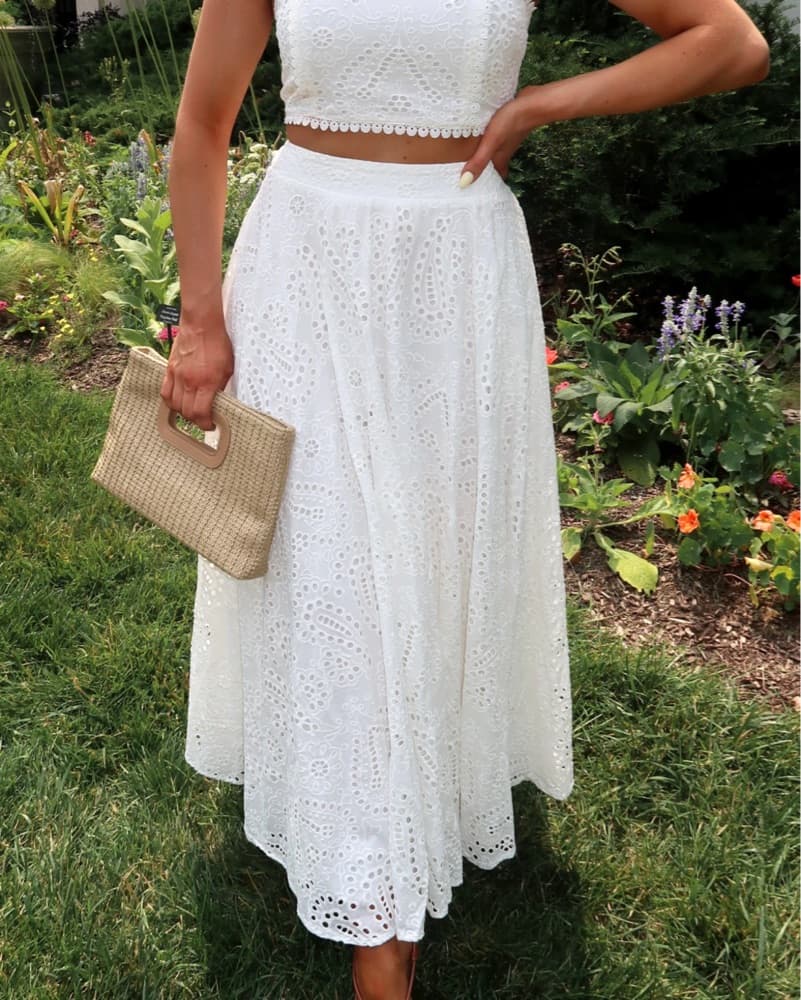 White Eyelet Matching Skirt Set - Image 2