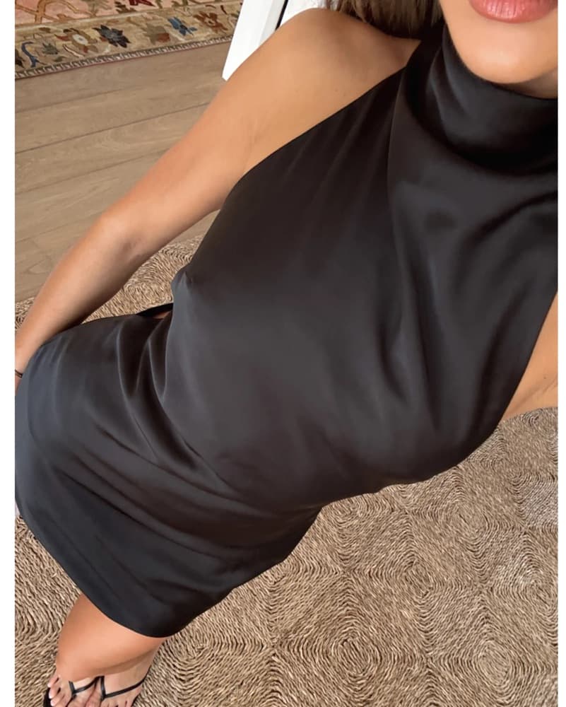 Just Small Talk Halter Mini Dress Black - Image 2