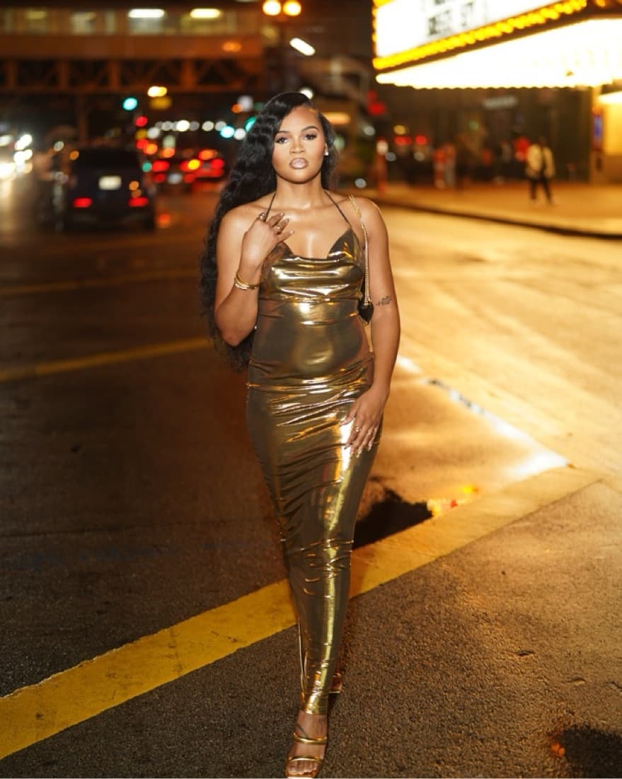  Gold Metallic Bodycon Dress - Image 1