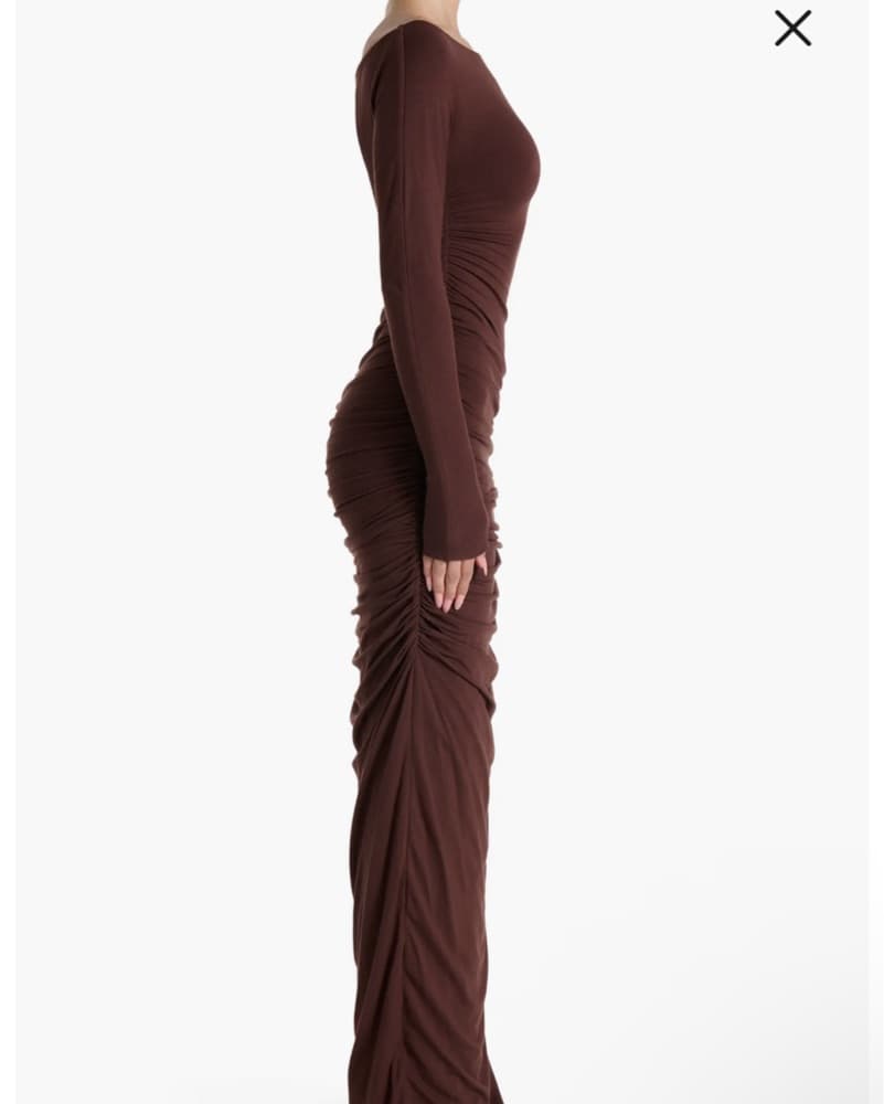 Brown Ruched Maxi Dress - Image 3