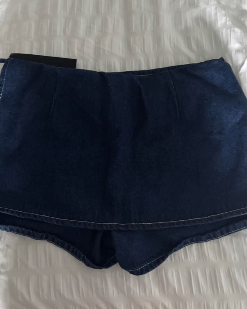 Dark Denim Mini Skirt with Pockets - Image 3
