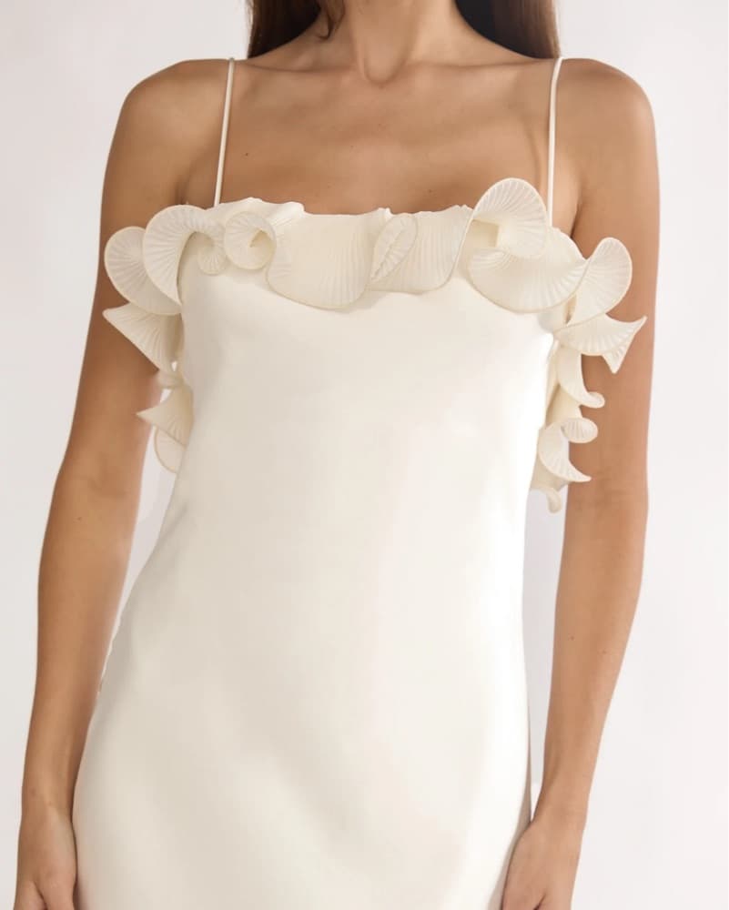 Low Back Ruffle Trim Maxi Dress Oyster - Image 4